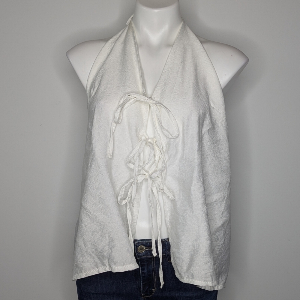 PrettyLittleThing White Tie-Front Halter Top